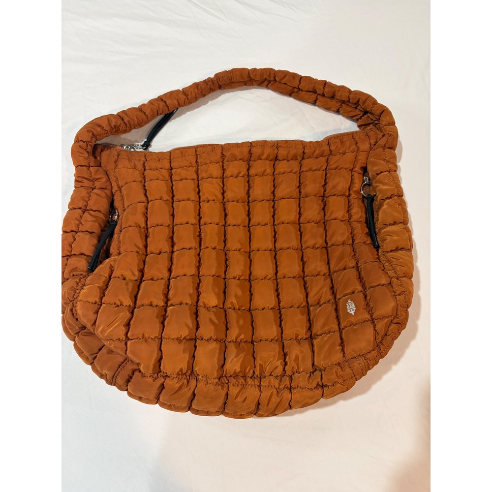 Free People Movement Quilted Carryall Bag Rust Orange Puffer Tote Slouchy Hobo